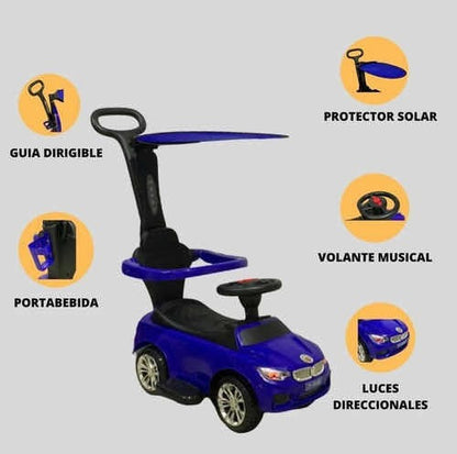 Carro Paseador Montable Deportivo Con Guía Dirigible Musical