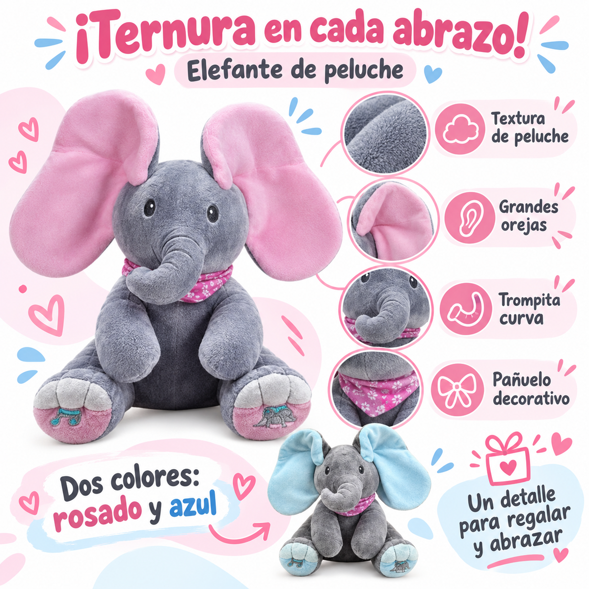 🐘💕 Elefante de peluche: ¡ternura en cada abrazo!