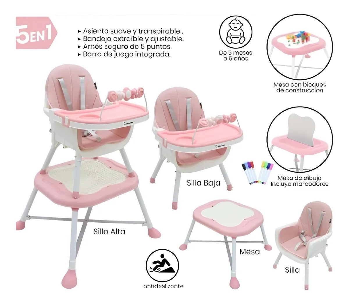 Silla Comedor 6 en 1 Multifuncional Escritorio Con Fichas Lego ANS 908