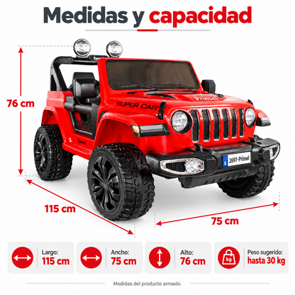 Carro Eléctrico Wrangler Marca Prinsel Rojo Con Control Remoto Con Llantas En Goma
