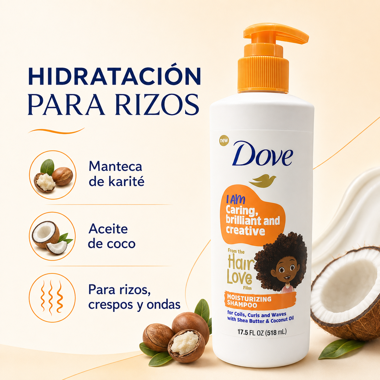 Shampoo Hidratante Dove Hair Love para Rizos 518 ml