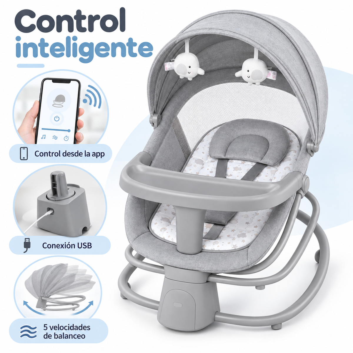 Mecedora Mastela 4 en 1 con Control por App y Bandeja Comedor