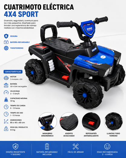 Cuatrimoto Eléctrica Infantil 4x4 Sport Azul