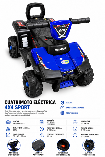 Cuatrimoto Eléctrica Infantil 4x4 Sport Azul
