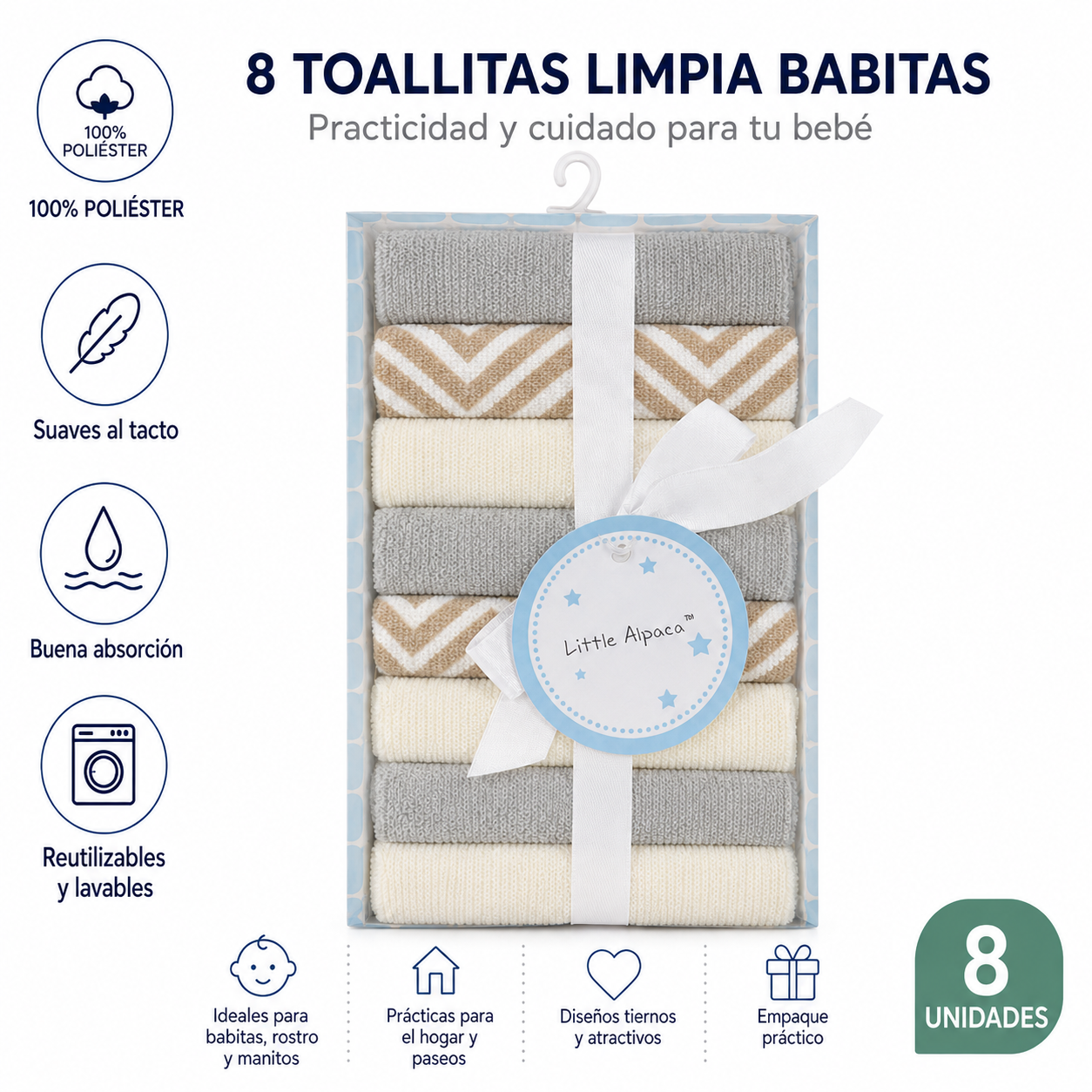 Toallitas Limpia Babitas para Bebé x8 | Little Alpaca