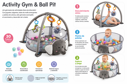 Gimnasio de Pelotas para Bebé con Actividades 3 en 1