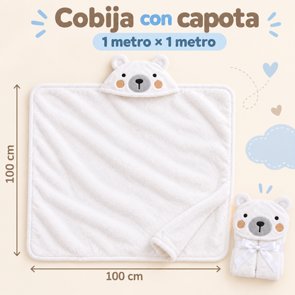 Cobija para bebé con capota de animalitos 100 × 100 cm