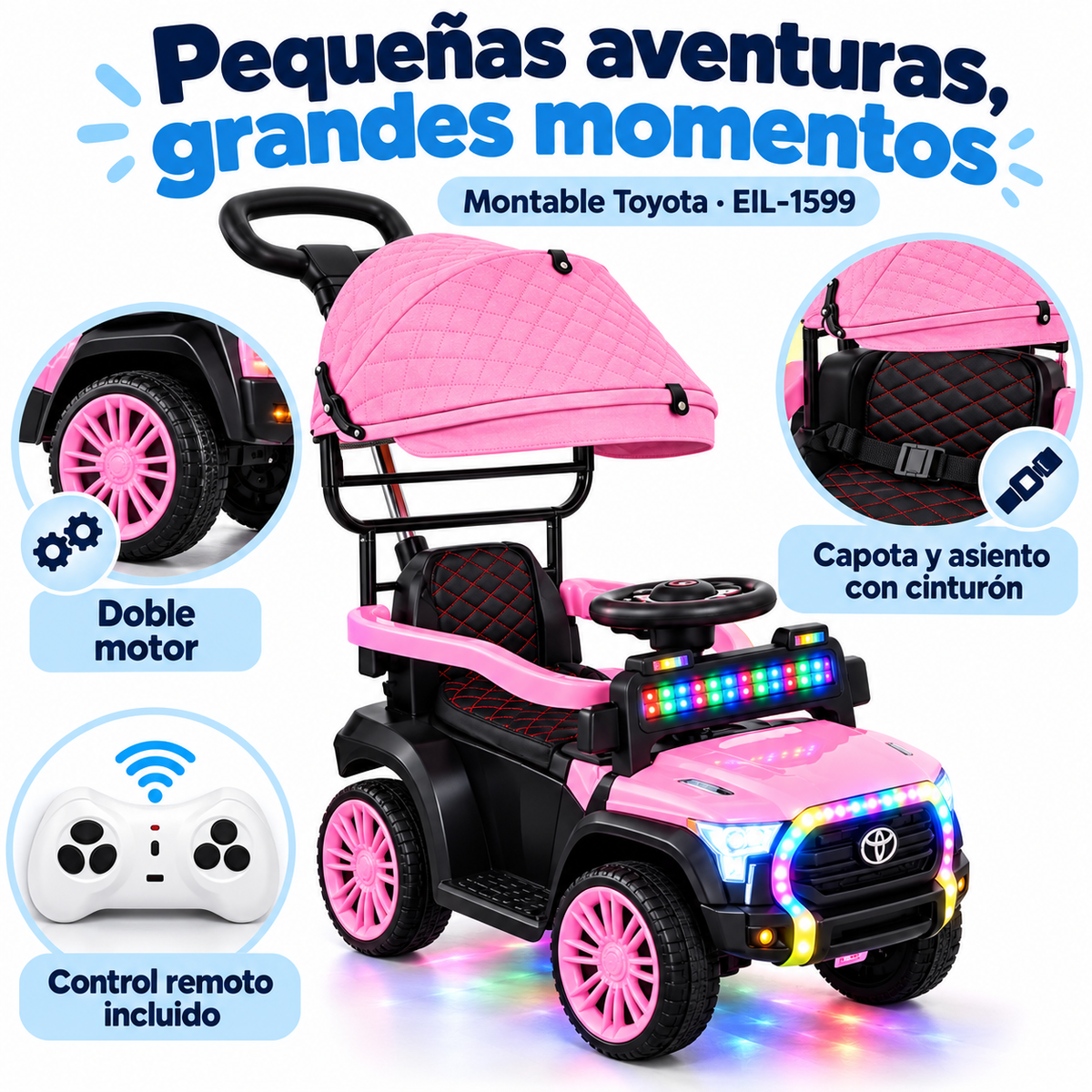 Carro Eléctrico Toyota , Con Guía, 2 Motores, Control Remoto, Llantas En Goma Y Asiento En Cuero