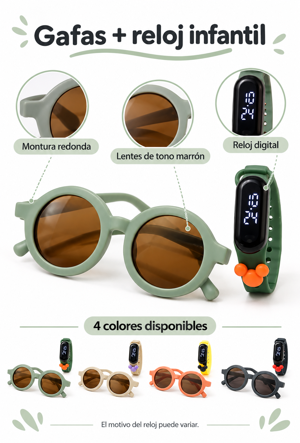 Set infantil de gafas redondas + reloj digital