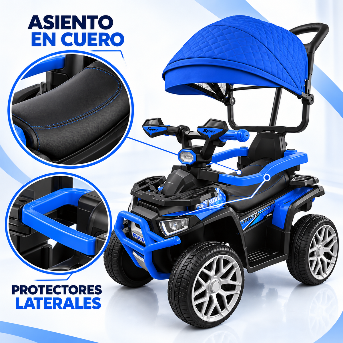 Cuatrimoto Eléctrica Infantil 6V Con Control Remoto, Llantas En Goma, 2 Motores y Asiento En Cuero