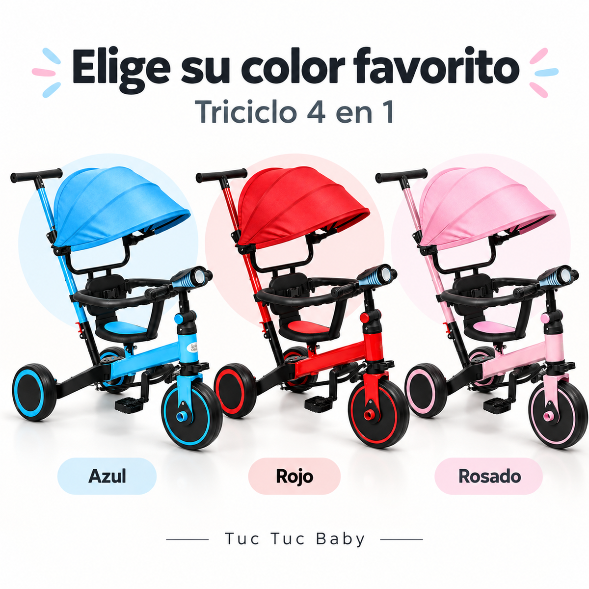 Bici Triciclo infantil 4 en 1 con capota y barra de empuje