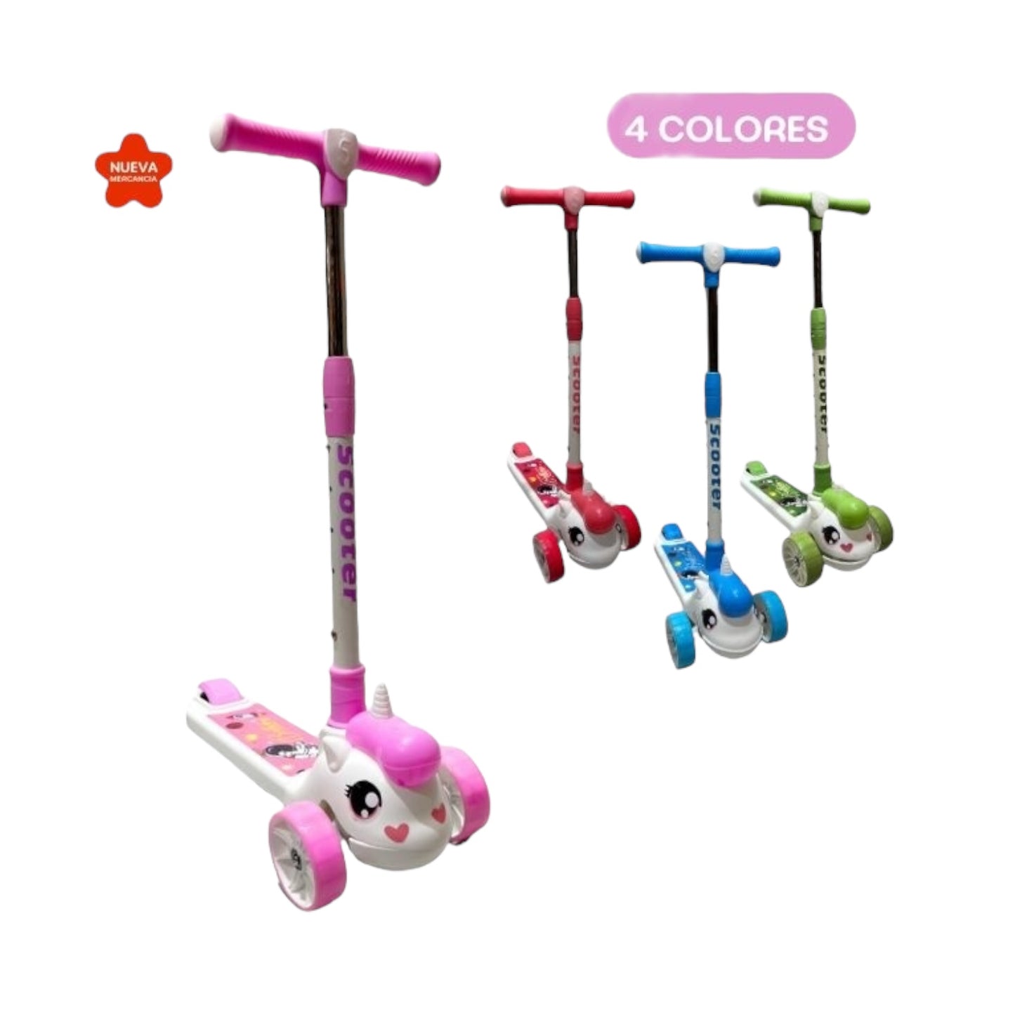 Patineta Scooter Monopatín Unicornio Con Luces Y Sonido