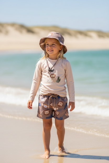 Traje De Baño Para Niño 3 Piezas Beige