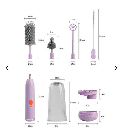 Juego de cepillos lavateteros eléctricos con estuche, inalámbrico, recargable por USB, cabezales intercambiables en silicona grado alimenticio estuche con luz UV