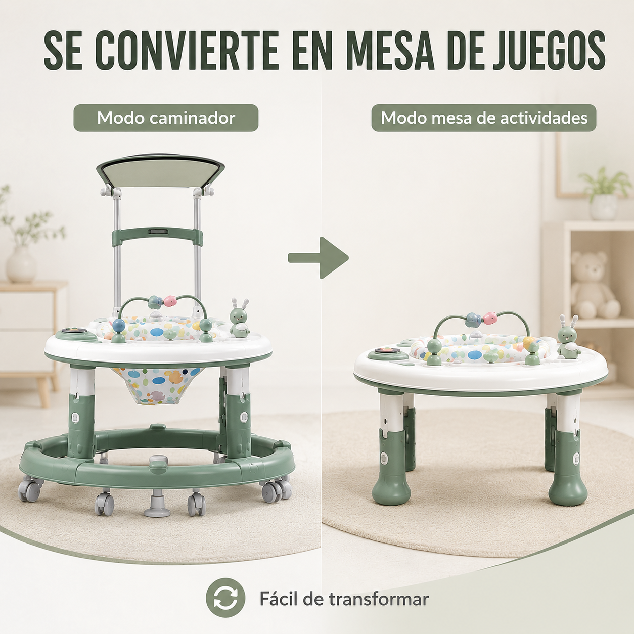 Caminador Multifuncional 3 en 1 con Capota, Panel Musical y Mesa de Juegos