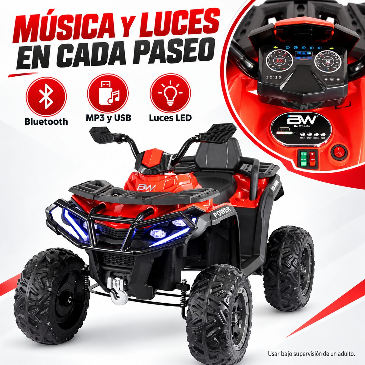Cuatrimoto eléctrica Prinsel Warrior 12V roja con ruedas EVA