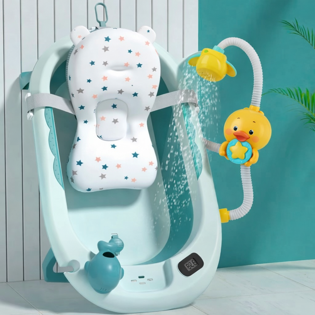 Bañera Plegable Ballena Con Termómetro + Ducha Eléctrica 470