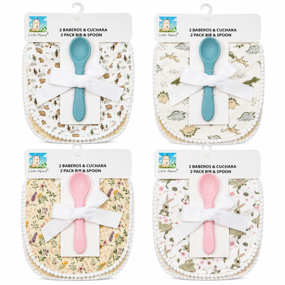 Set de 2 Baberos + Cuchara de Silicona para Bebé Little Alpaca | 100% Algodón