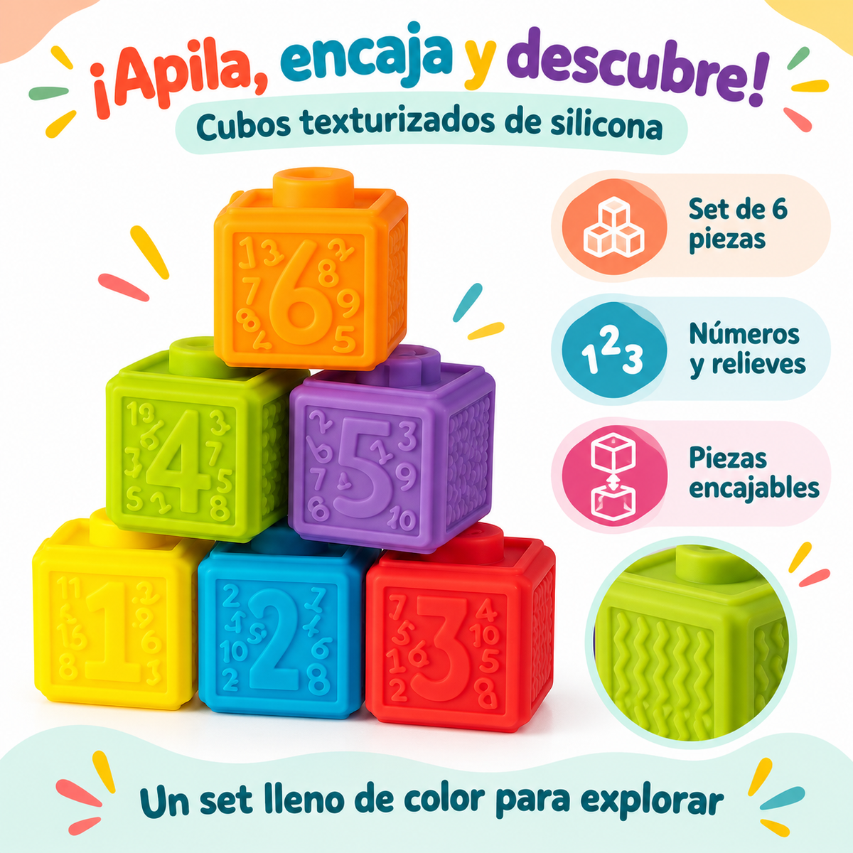 🌈 Cubos de silicona: ¡apila, encaja y descubre! 🧩