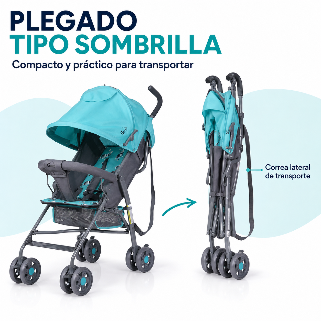 Paseador Tipo Sombrilla Reclinable con Canopy Extensible