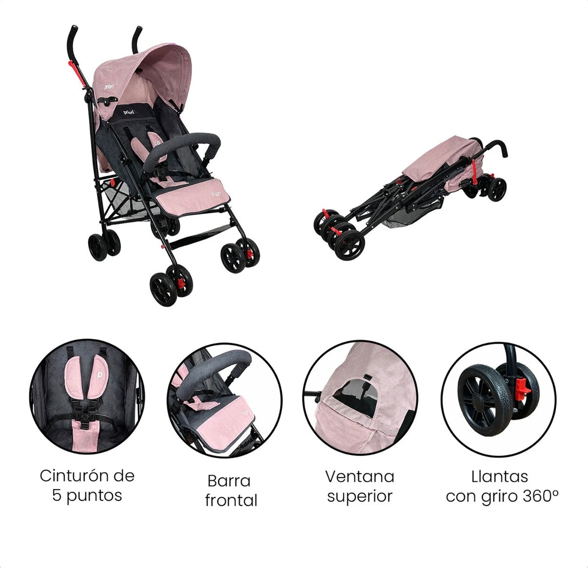 Coche Paseador Priori Viggo para Bebé | Reclinable y Plegable Tipo Sombrilla