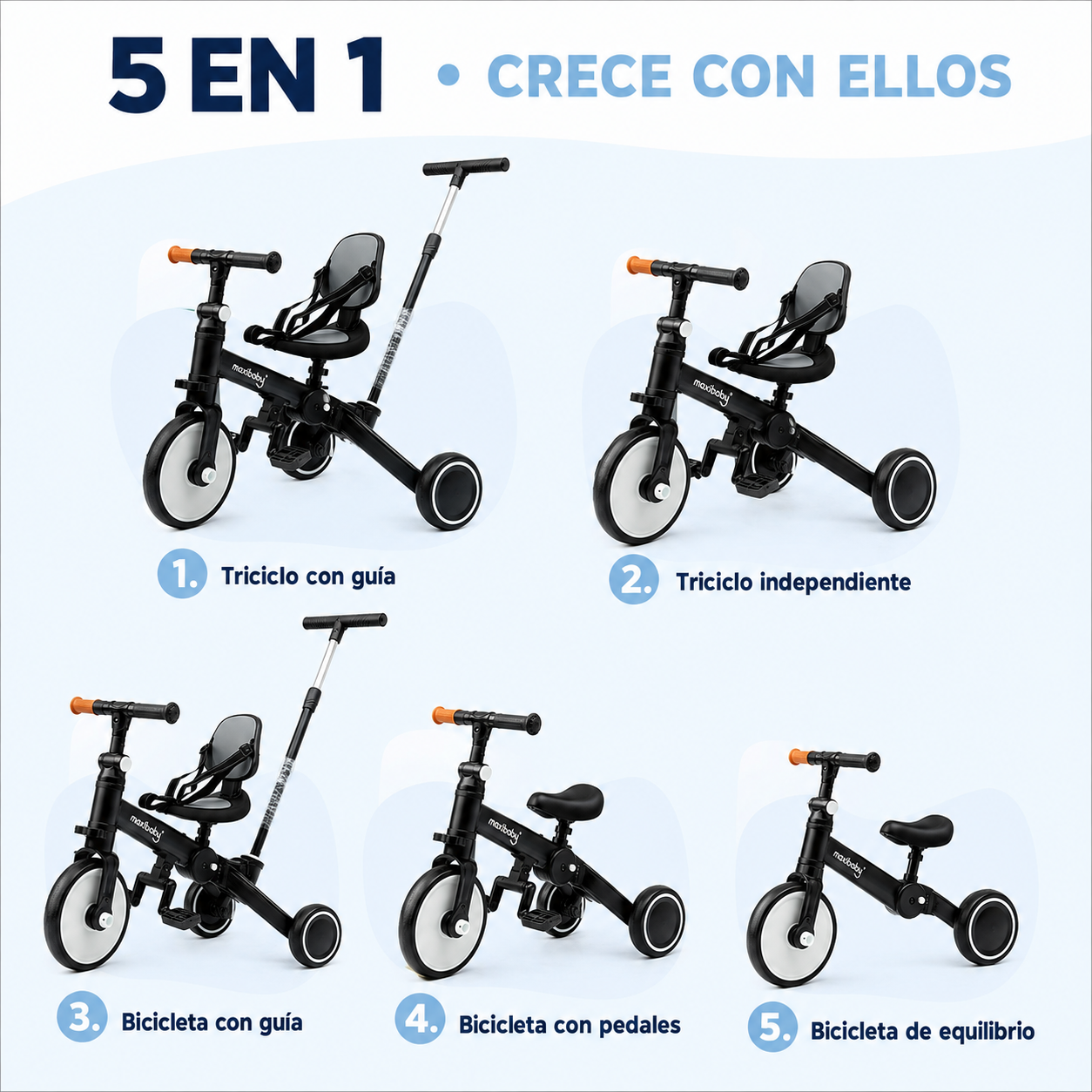 Bici Triciclo 5 en 1 Ryder Plegable y Dirigible Maxibaby