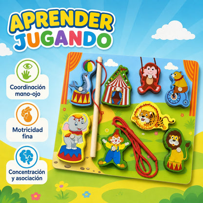 Juego de Pesca Magnética Infantil en Madera con Figuras y Caña – Rompecabezas Educativo de Motricidad Fina – Diseños Circo, Princesas o Espacio
