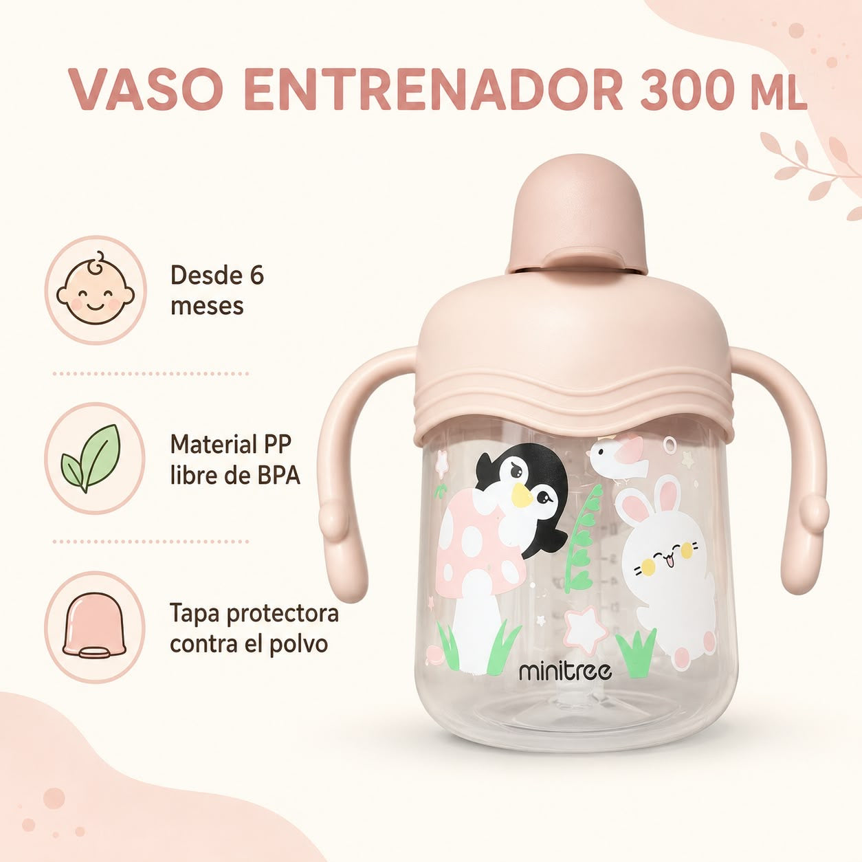 Vaso Entrenador Minitree 270 Ml Boquilla En Silicona y Asas