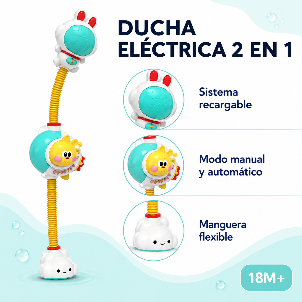 Ducha Eléctrica Recargable 2 en 1 para Bebé