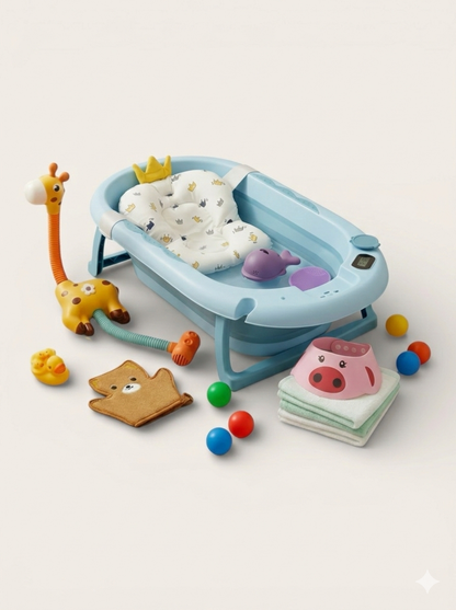 Combo Bañera Plegable Ballena Con Termómetro + Ducha Eléctrica y Accesorios