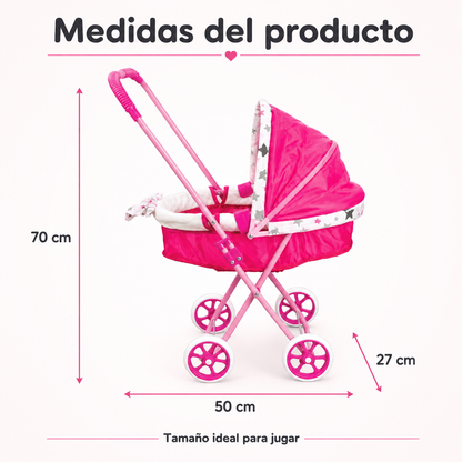 Coche Moisés para Muñecas Rosado con Capota Grande