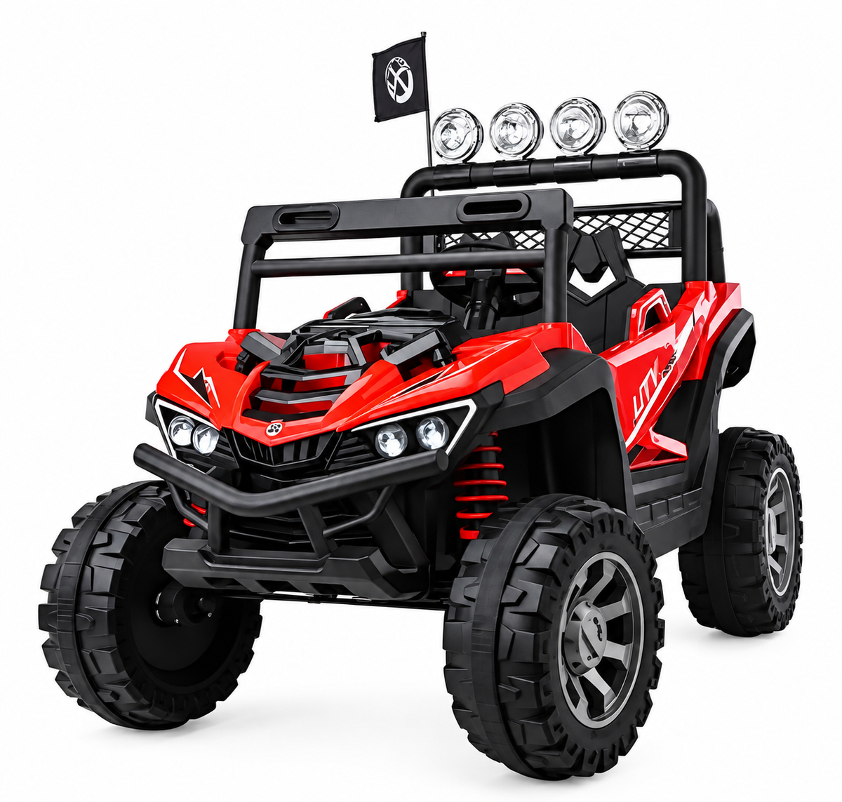 Carro eléctrico infantil Prinsel Distroyer 12V rojo con 4 motores y control Remoto De Dos Puestos