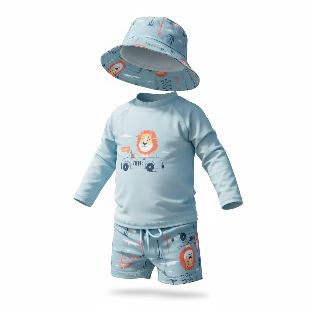 Traje De Baño Para Niño 3 Piezas Celeste