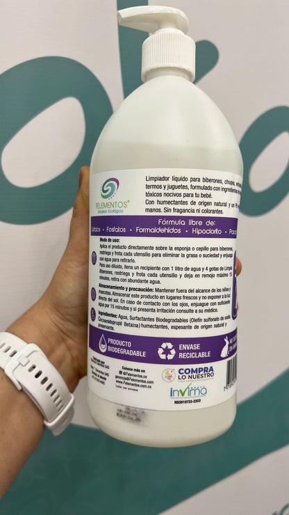 Jabón Limpia Biberones, Desinfectante Esterilizador de Teteros, Vegano, Ecológico, Biodegradable, Hipoalergénico, Fragancia Neutra