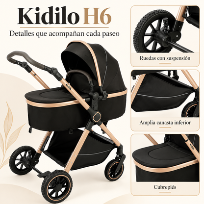 Coche Tipo Moisés Kidilo Con Mango Reversible y Doble Acolchado H6