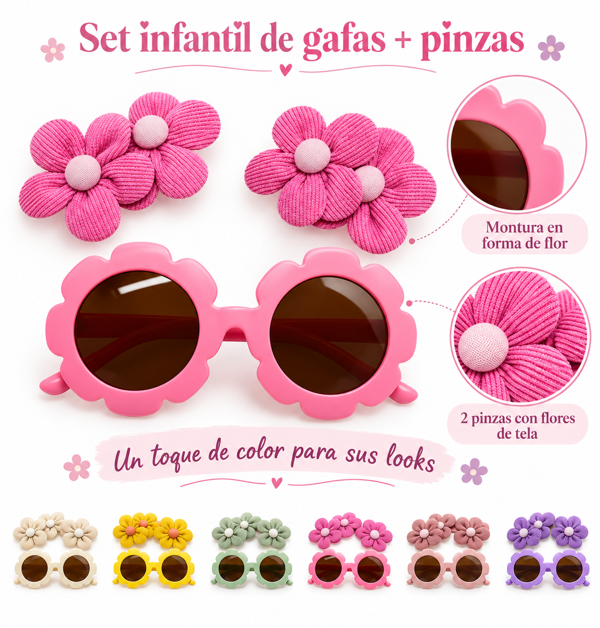 Set infantil de gafas florales + pinzas