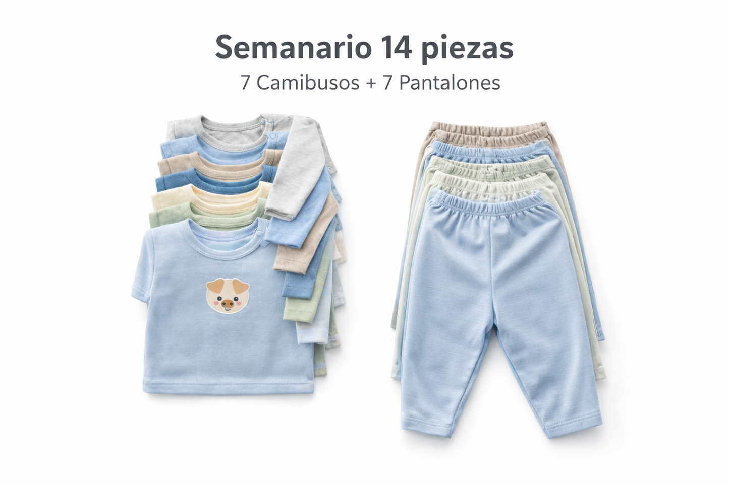 Semanario Para Bebe 14 Piezas - 7 Camibusos + 7 Pantalones Niño