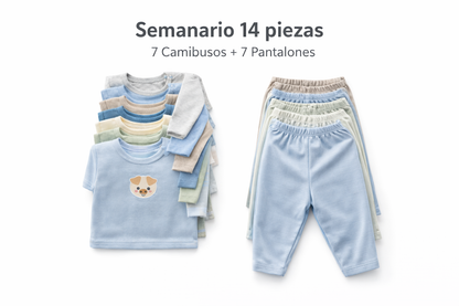 Semanario Para Bebe 14 Piezas - 7 Camibusos + 7 Pantalones Niño