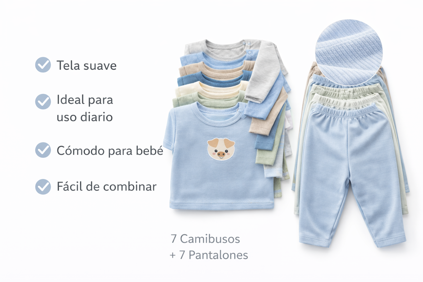 Semanario Para Bebe 14 Piezas - 7 Camibusos + 7 Pantalones Niño
