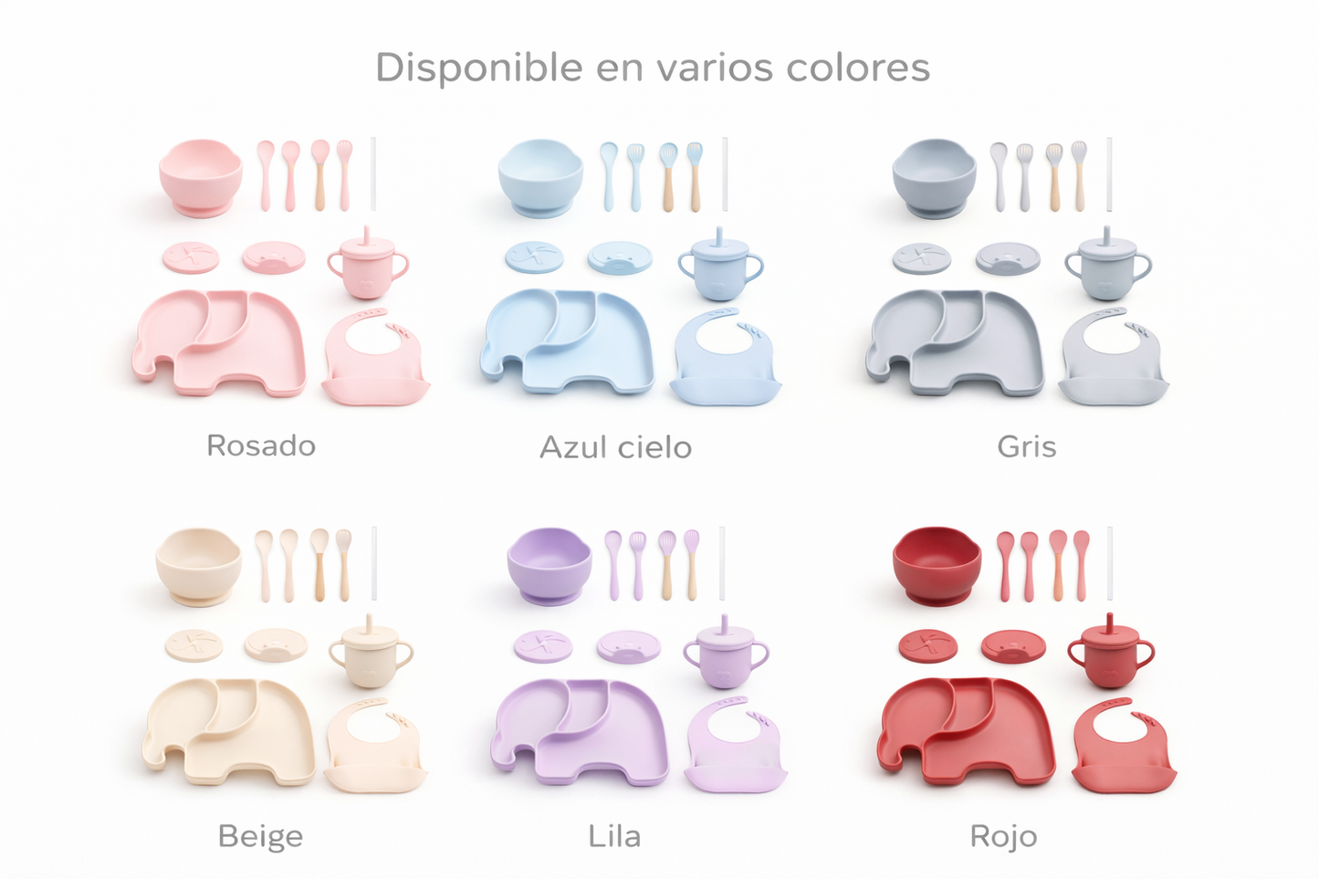 Vajilla De Silicona Para Bebe Con Diseño De Elefante 12 piezas