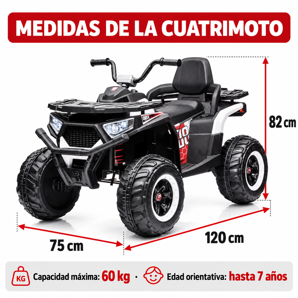 Cuatrimoto Desert 4x4 Con Control Remoto, Con Llantas en Goma, 14 Amperios, 5 motores Grande