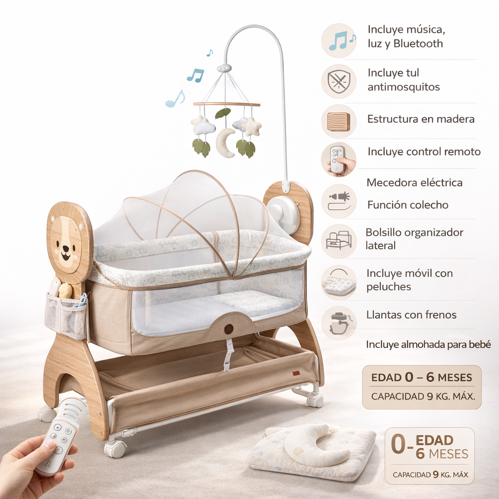 Cuna Colecho Mecedora Eléctrica Seren Con Control Remoto