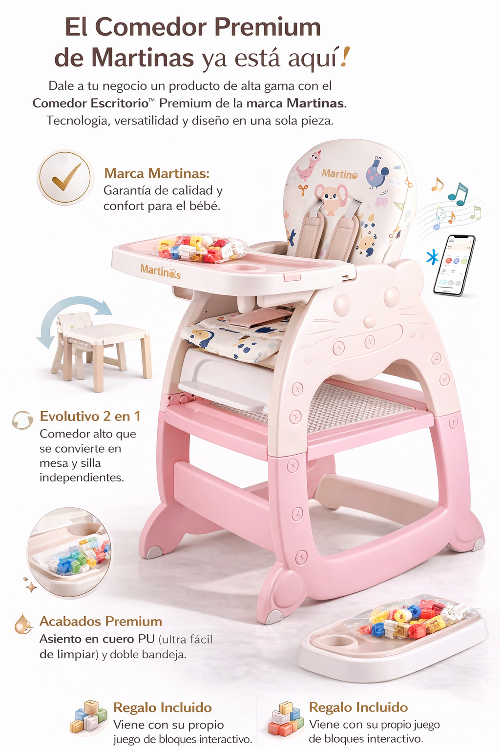 Silla Comedor Escritorio Martinas Con LEGO, Telas En Cuero y Bluetooth