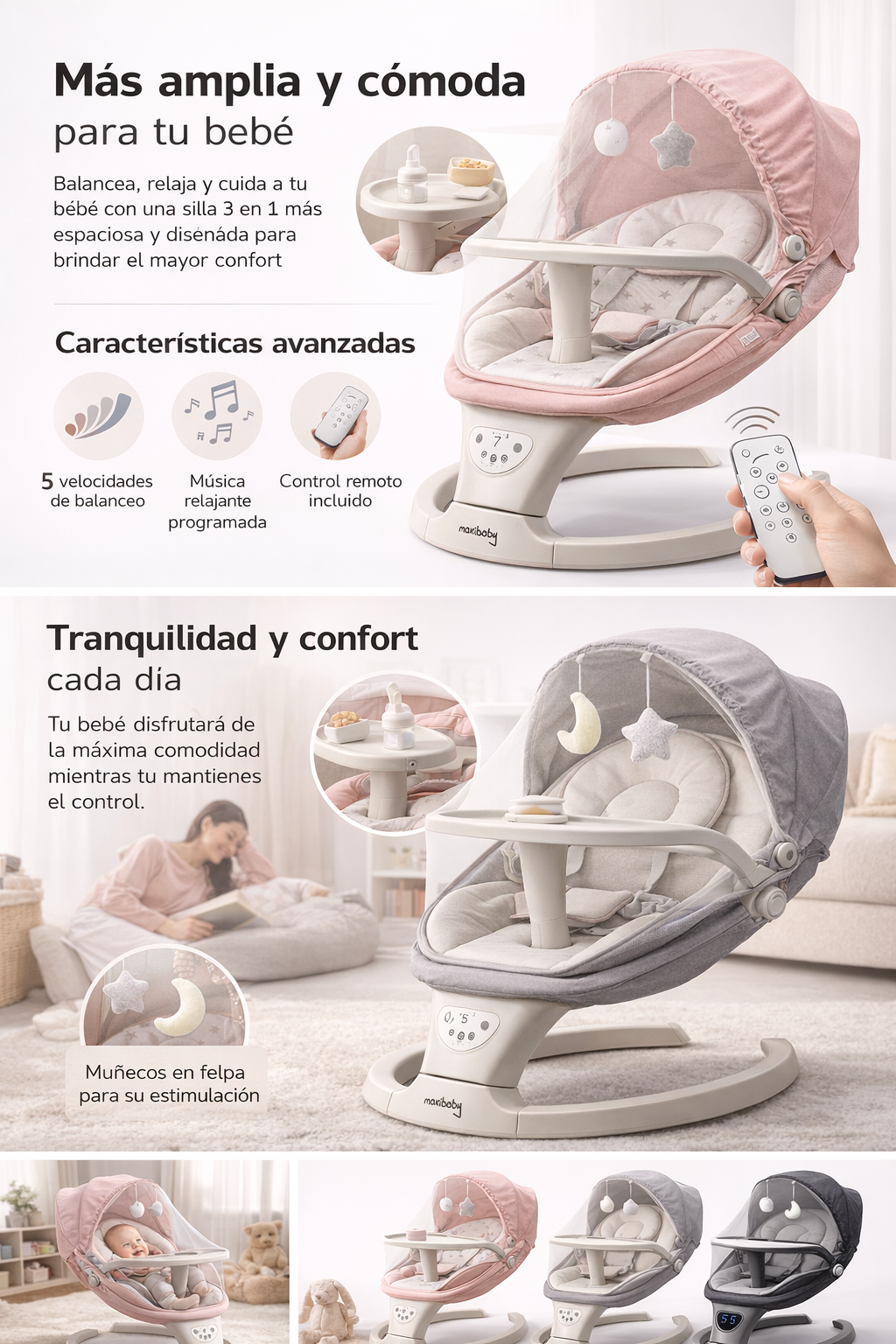 Silla Mecedora Electrica Con Bandeja y Control Remoto Maxibaby