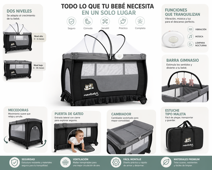 Cuna Corral Campin Maxibaby Con Cambiador, Mecedoras y Caja Musical