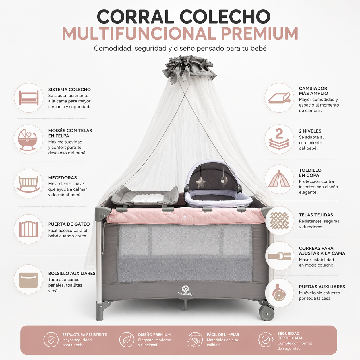 Cuna Corral Colecho Galaxy Multifuncional con Moisés y Cambiador