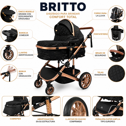 Coche Tipo Moisés Britto Premium Con Guarda Objetos