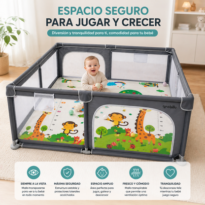 Combo Corral de Juegos para Bebé 180x200 cm + Tapete Plegable Acolchado