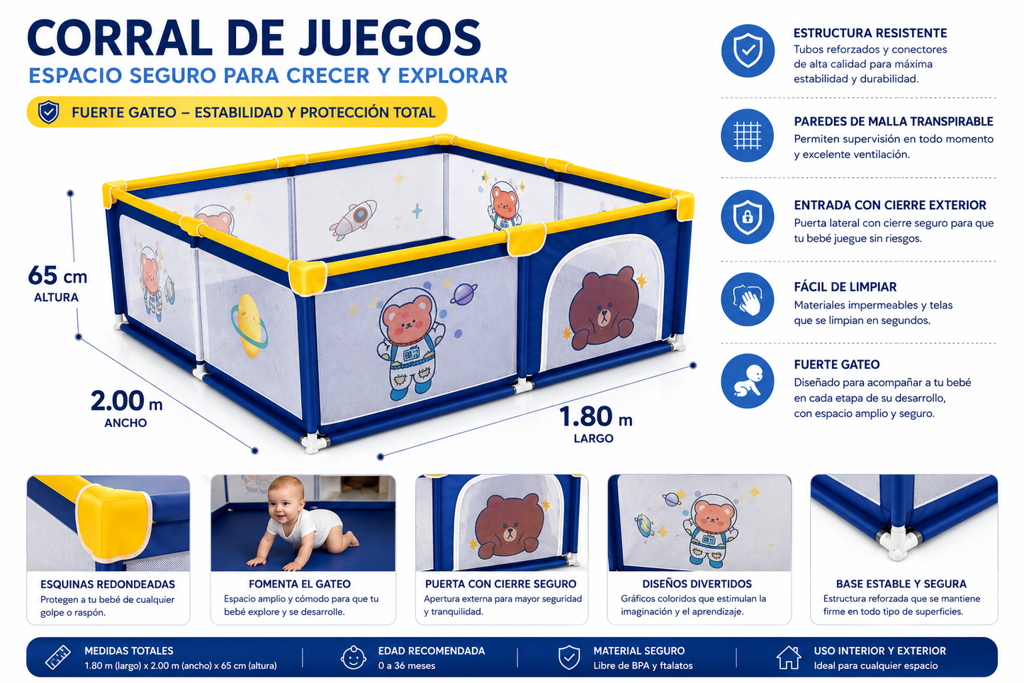Corral De Juegos De 180x 200 Osito