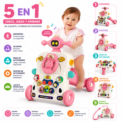 Andadera 5 en 1 Activity Walker con Luces, Sonidos y Scooter